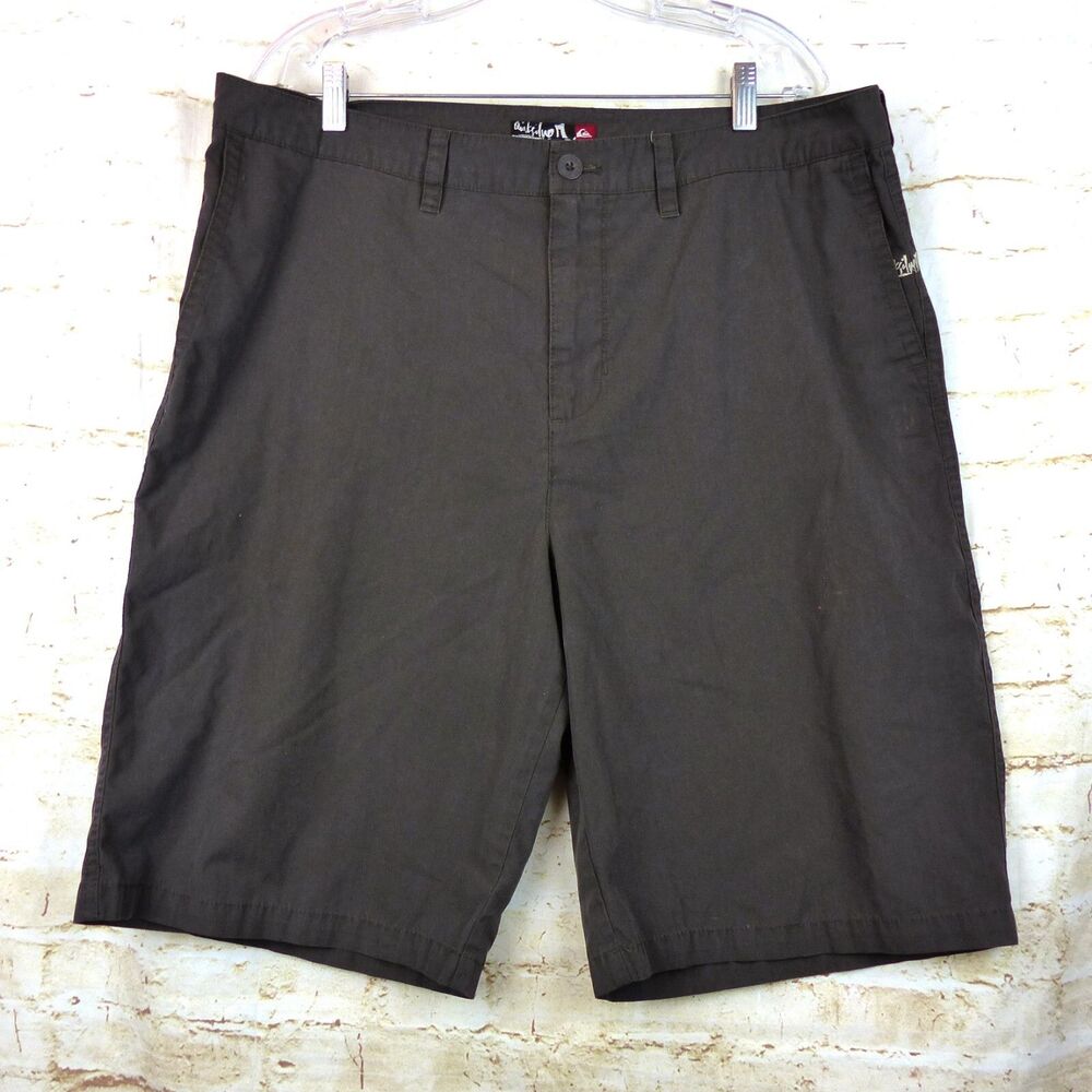 Quiksilver Shorts Mens 38 X 11 Brown Bermuda Chino Logo 6 Pkt VTG Surf Skate Dad